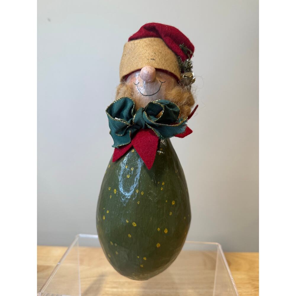Vintage Hand-Painted Folk Art Christmas Gourd Figurine JL